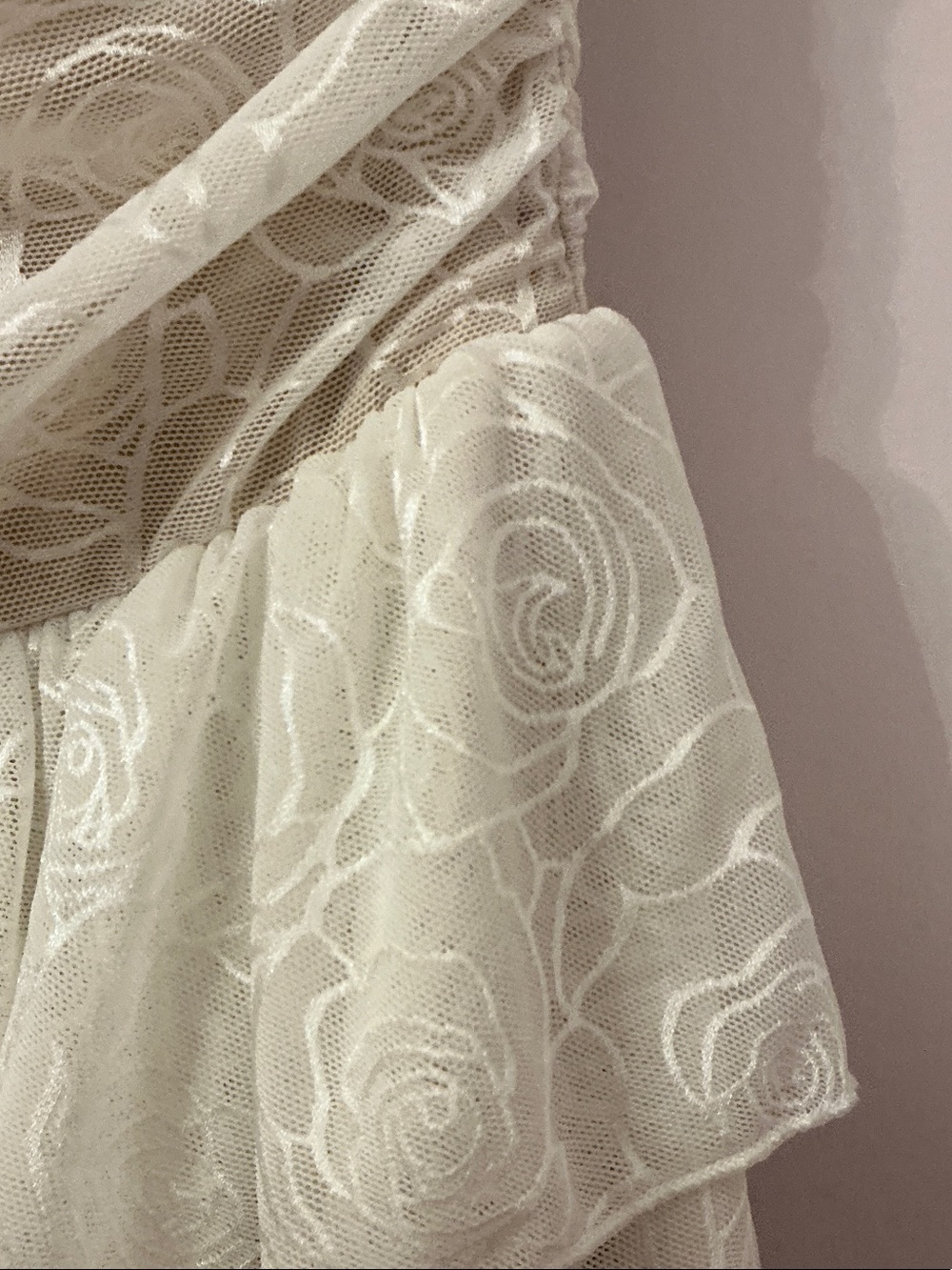 SHEIN Cream Lace Tiered Ruffle Strapless Gown - Picture 7 of 8